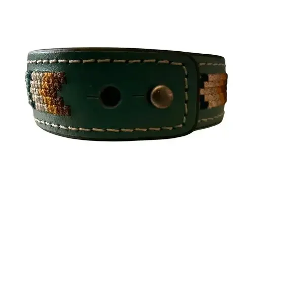 Justin Boots Leather Embroidered Southwestern Cuff Bracelet, Teal, NWT - Picture 3 of 4